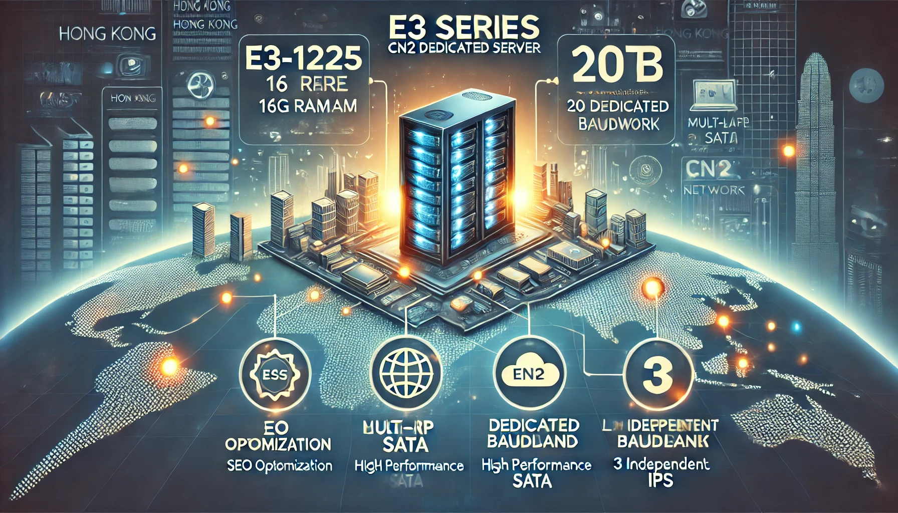 香港CN2专线服务器:香港E3系列CN2,CPU:E3-1225（4核）,内存:16G, 硬盘:,宽带:20M独享,IP:3个仅950元/月